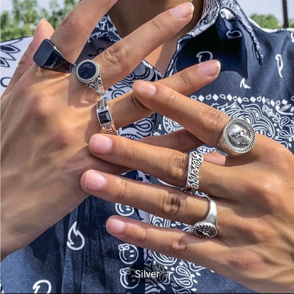 6pcs/set Mens Geometric Rings Gothic New Silver UNISEX
